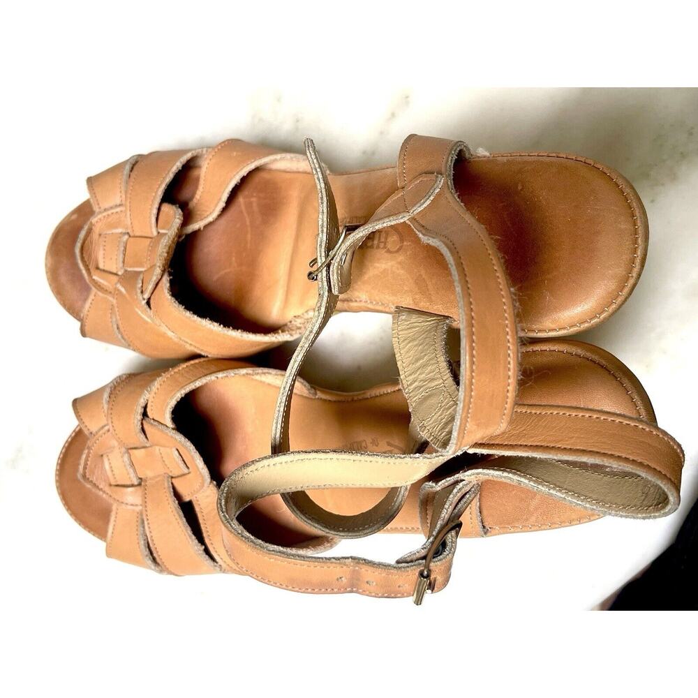 Vintage Cherokee Sandals Rubber Wedge Heel 1960-1970 Tan Orange Leather Size 7 - Picture 6 of 11